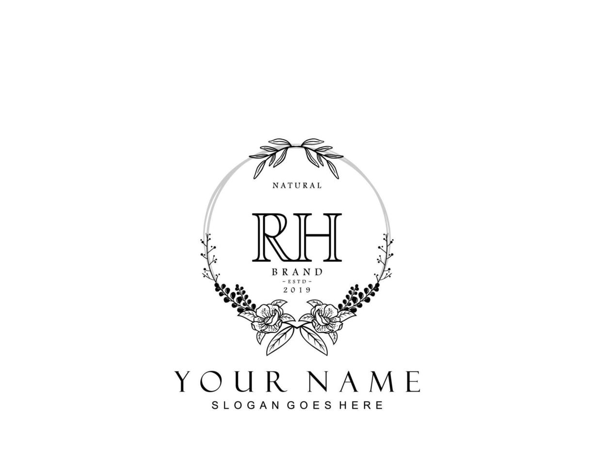 Initial RH beauty monogram and elegant logo design, handwriting logo of initial signature, wedding, fashion, floral and botanical with creative template. vector