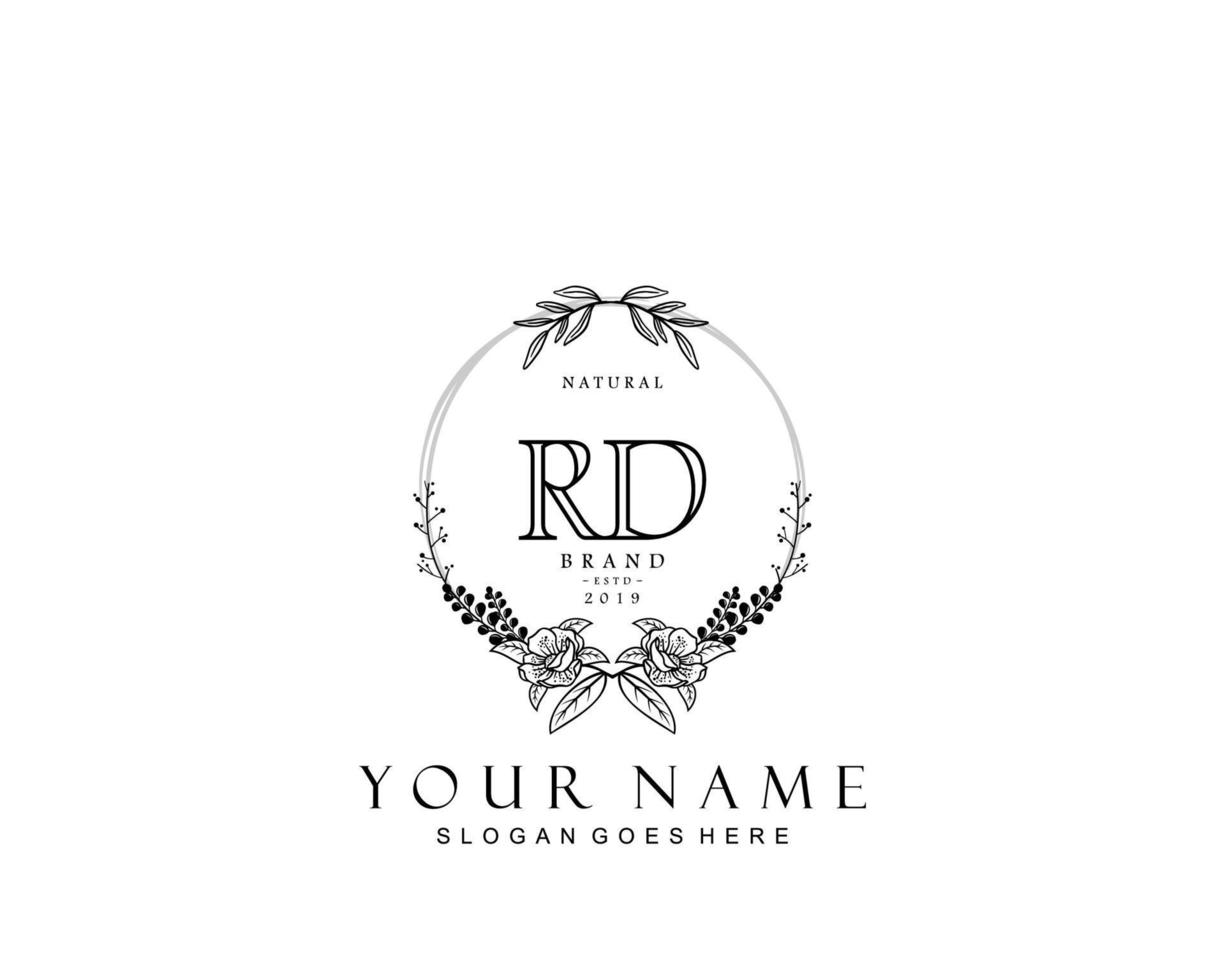 Initial RD beauty monogram and elegant logo design, handwriting logo of initial signature, wedding, fashion, floral and botanical with creative template. vector