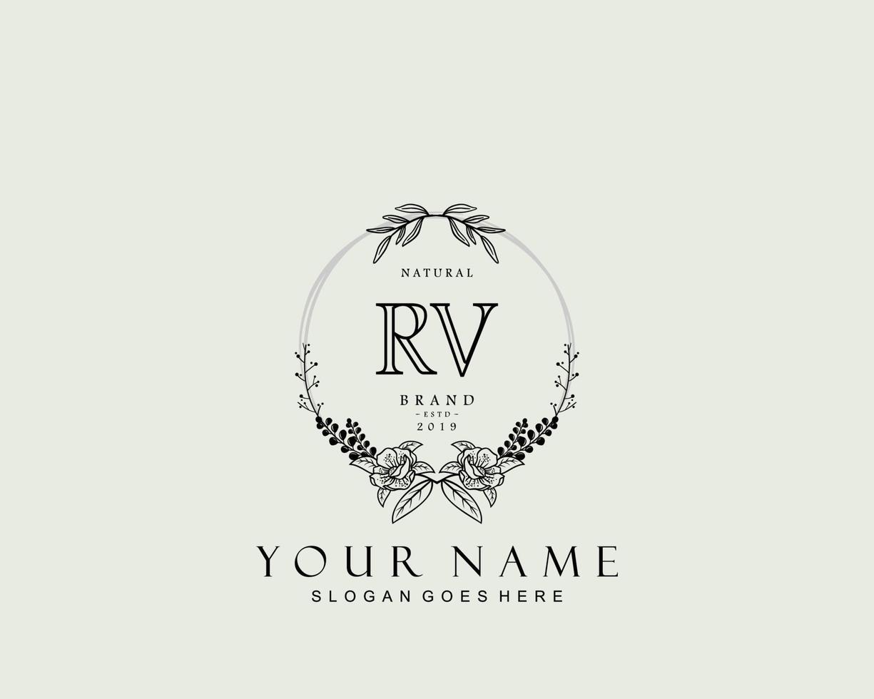 Initial RV beauty monogram and elegant logo design, handwriting logo of initial signature, wedding, fashion, floral and botanical with creative template. vector