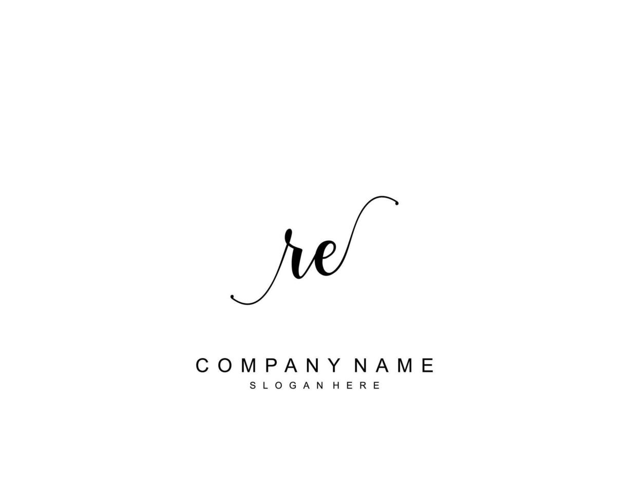 Initial RE beauty monogram and elegant logo design, handwriting logo of initial signature, wedding, fashion, floral and botanical with creative template. vector