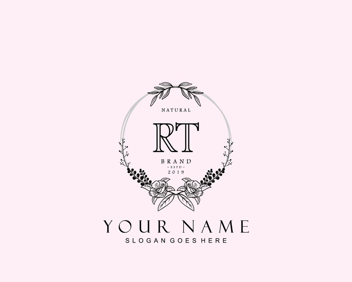 Initial RT beauty monogram and elegant logo design, handwriting logo of initial signature, wedding, fashion, floral and botanical with creative template. vector