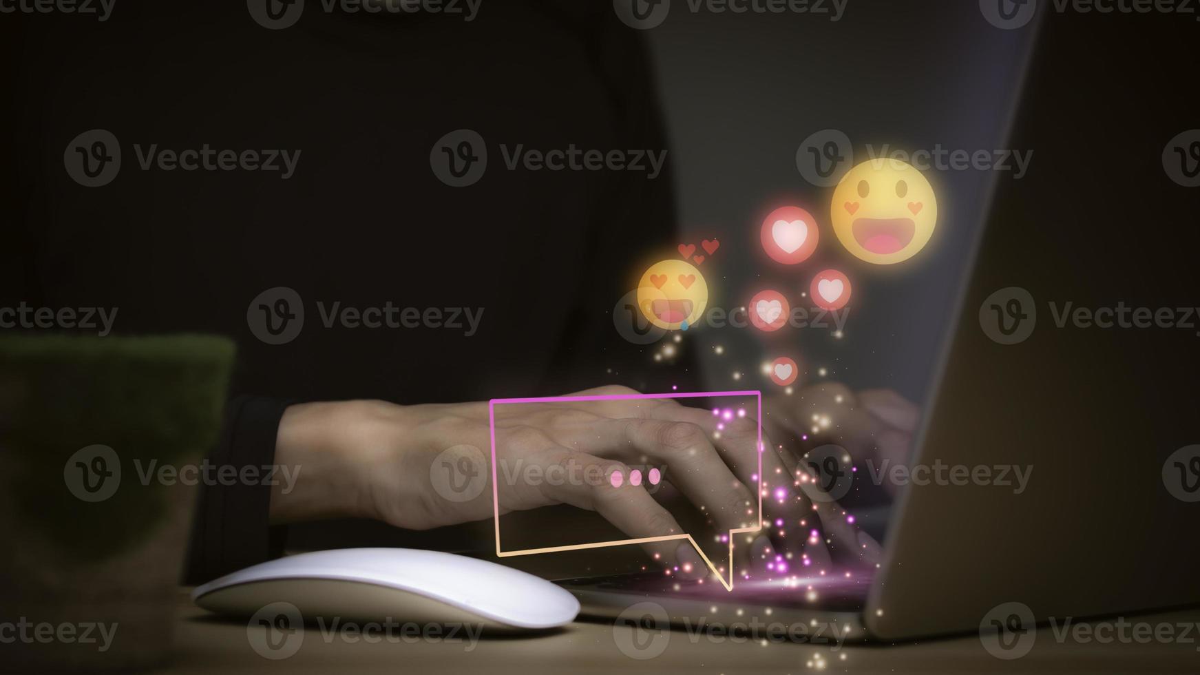 Person happy valentines day Icon of love, warmth, sent to lovers or family and social media interactions on laptop,message, email, comment ,businessman hands work on screen device,internet digital photo
