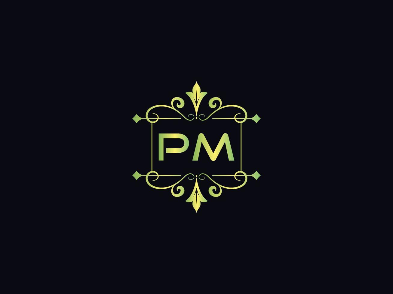 Monogram Pm Luxury Logo, Minimal Pm Letter Logo Design vector