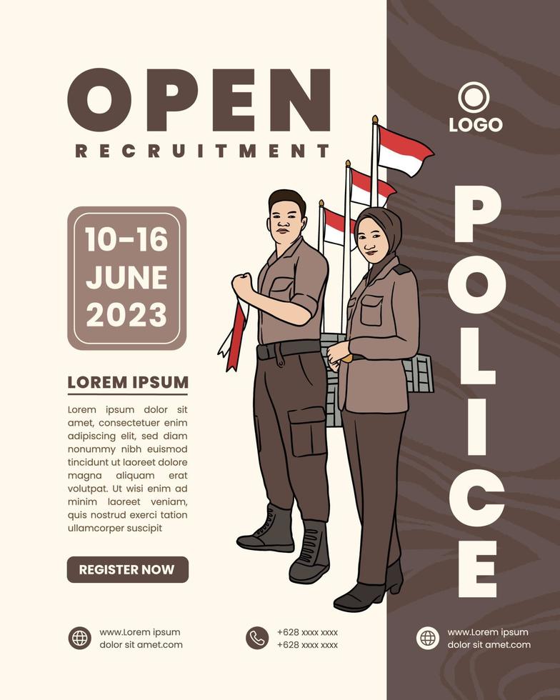 idea de diseño de cartel de reclutamiento abierto de policía indonesia vector