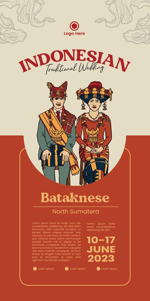 Indonesian Wedding Event Banner in Batak Sumatera Hand Drawn Illustration vector