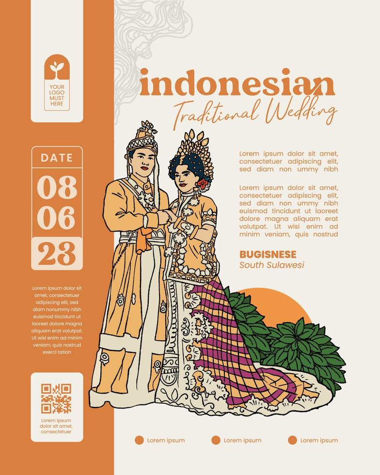 banner de evento de boda indonesia en bugis sulawesi ilustración dibujada a mano vector