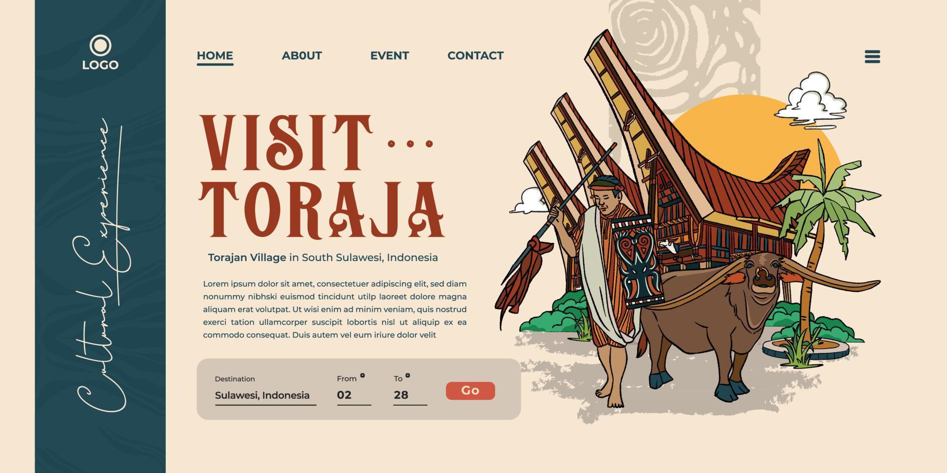 casa tradicional de tana toraja llamada casa tongkonan cultura de indonesia ilustración dibujada a mano visita cartel de toraja vector