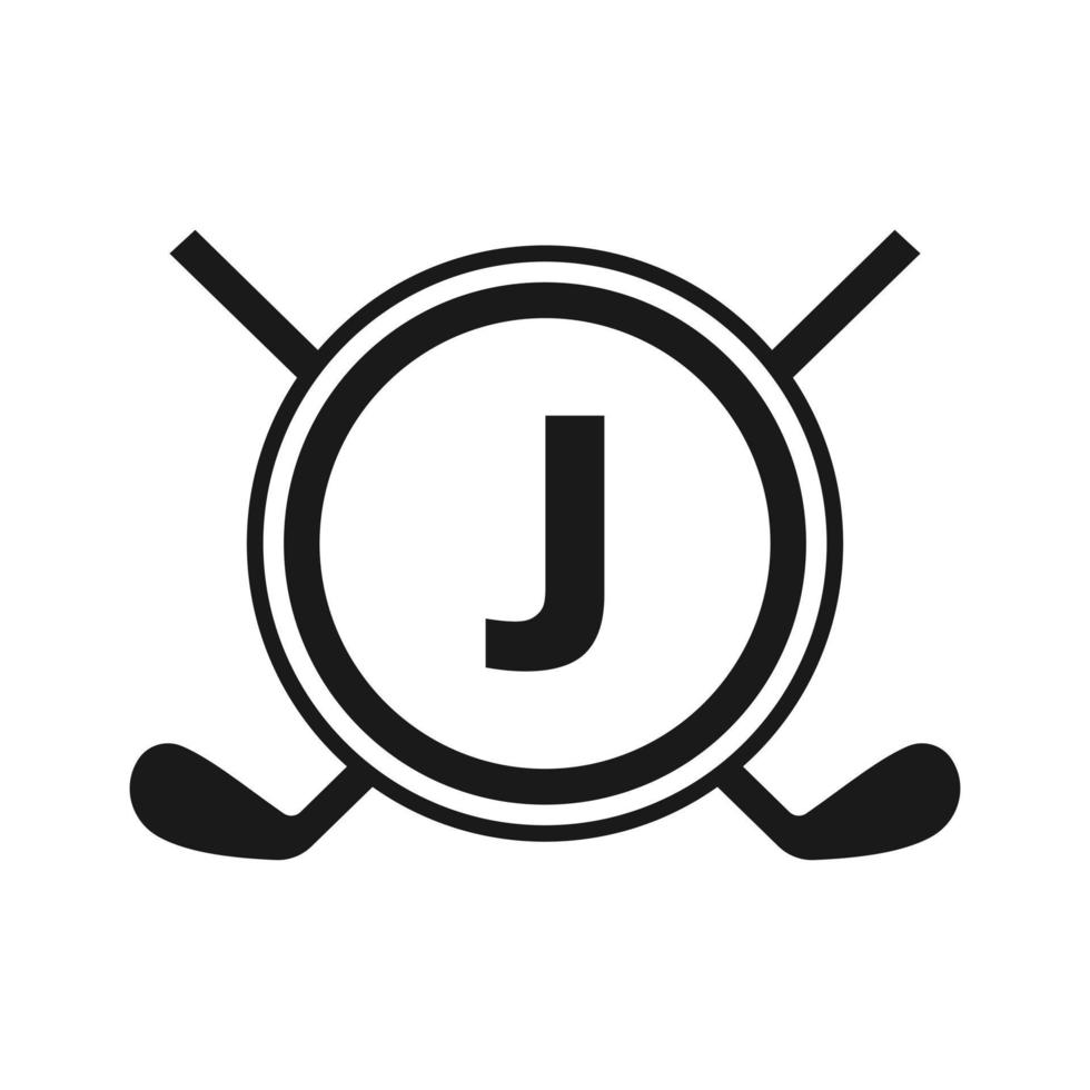 Hockey Logo On Letter J Vector Template. American Ice Hockey Tournament Sport Team Logo