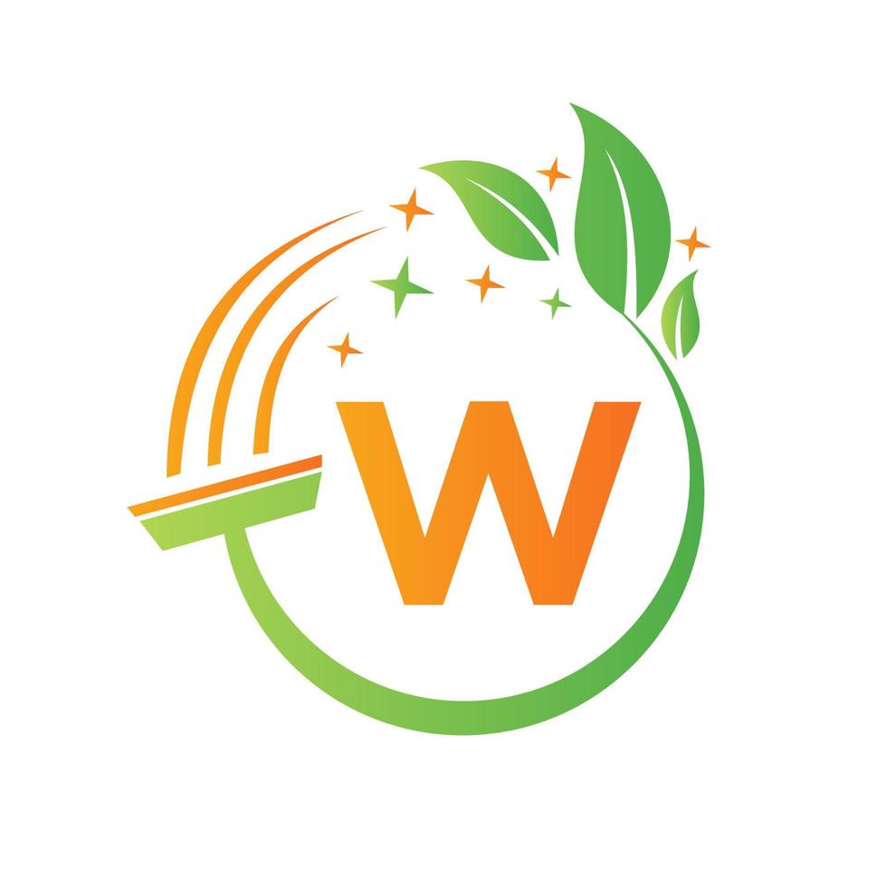 logotipo de mucama en concepto de letra w con icono de pincel limpio vector
