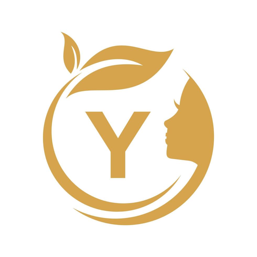 logotipo de spa de belleza en la plantilla de vector de letra y. mujer belleza peluquería y spa elegancia signo