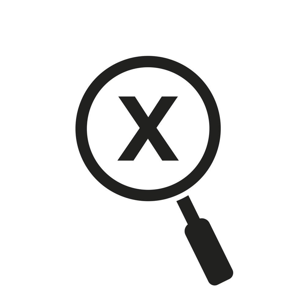 Search Logo On Letter X Vector Template. Magnifying Glass Sign