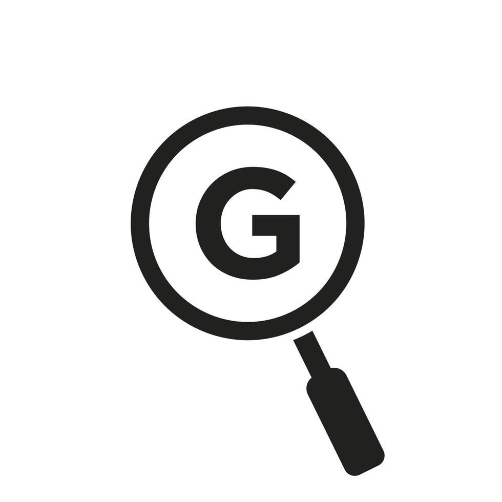 Search Logo On Letter G Vector Template. Magnifying Glass Sign