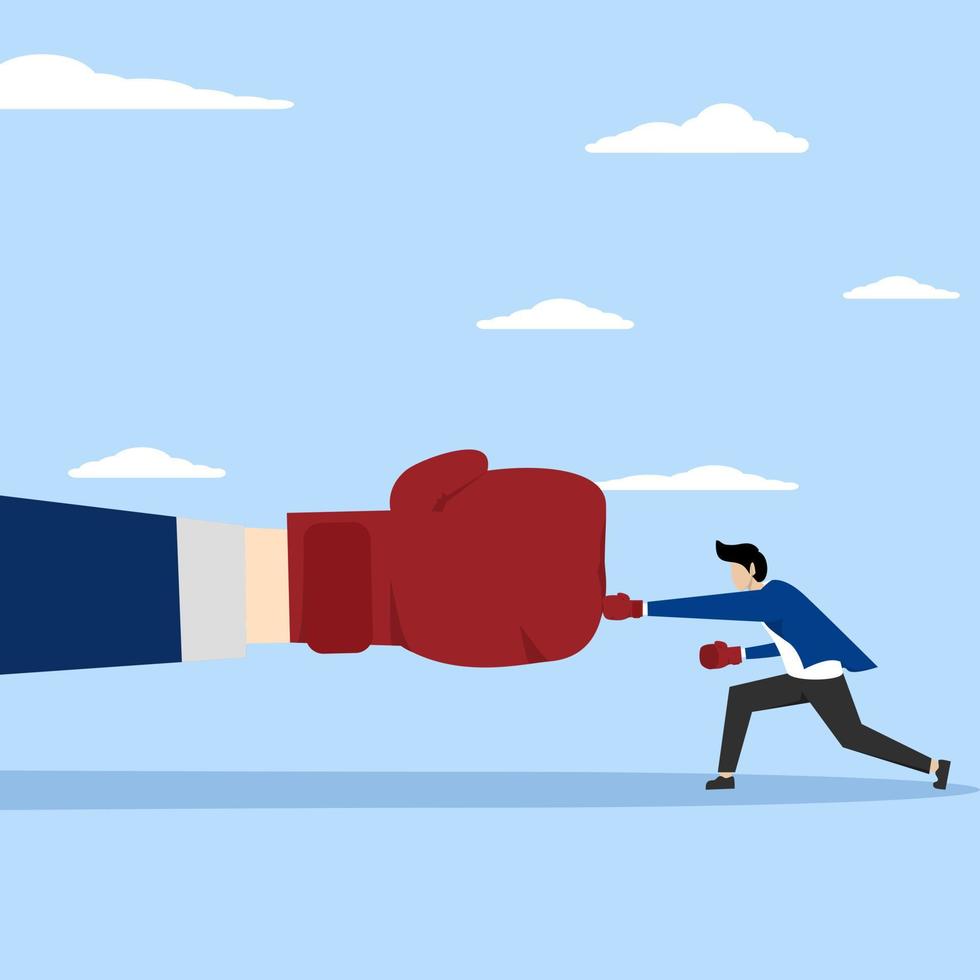 concept of overcoming problems with men, Male power or male virility, career competition or power concept, strong executive businessmen wearing boxing gloves fight with big fists. vector