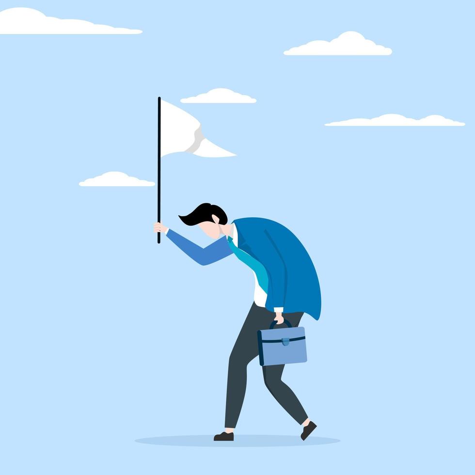 abandoned hopes or dreams, loser or business failure, sad businessman giving up waving a white flag asking for help, exhaustion or exhaustion from hard work, hopelessness or hopelessness concept. vector