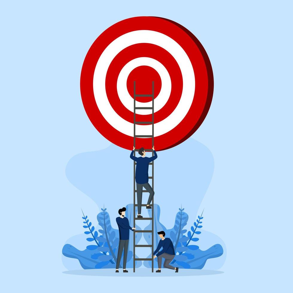 Develop ladder to success, set business goals, targets, aims and objectives, business team helping to set success ladder to achieve target,partnership and teamwork to opportunity concept. vector