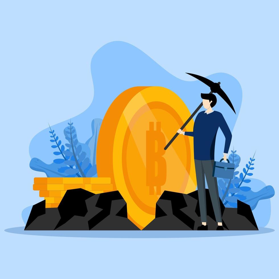 Crypto investment and mining. Digital assets. cryptocurrency vector illustration. Cryptocurrency or crypto digital money mining element. People hold and invest in bitcoins.