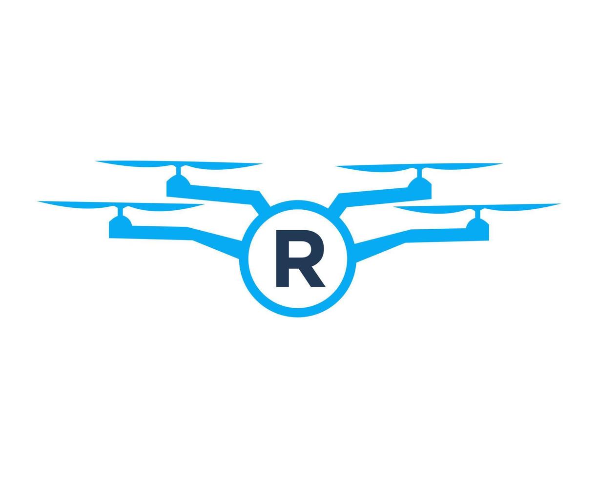 diseño de logotipo de drones en el concepto de letra r. plantilla de vector de drone de fotografía