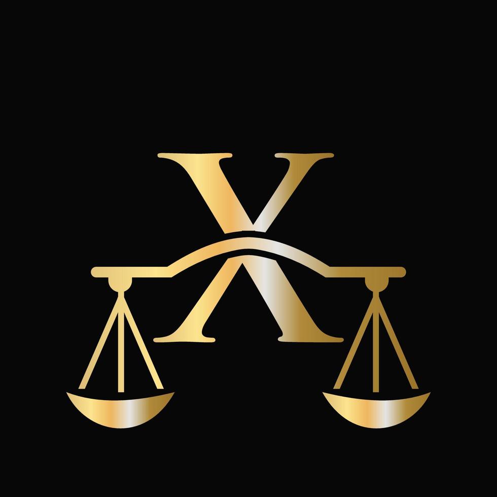 diseño del logotipo de la ley del abogado de escala x letra. pilar inicial, bufete de abogados, diseño de letrero de abogado vector