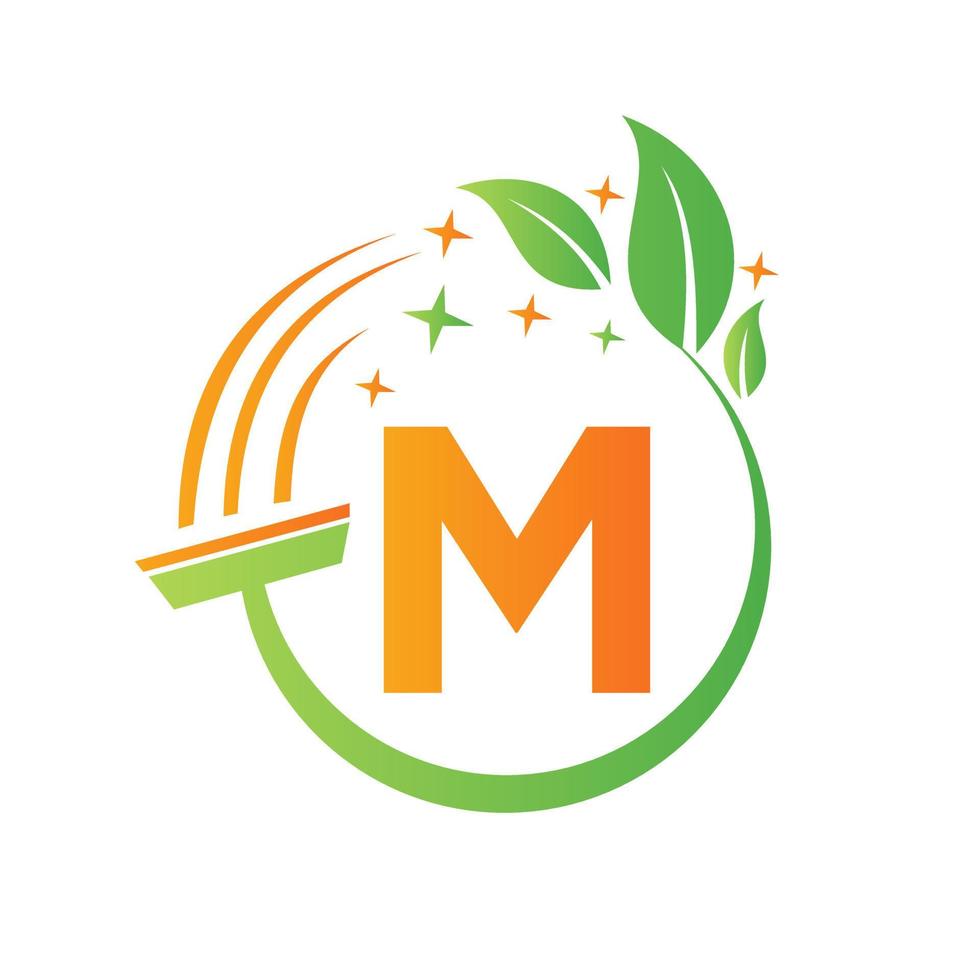 logotipo de mucama en concepto de letra m con icono de pincel limpio vector