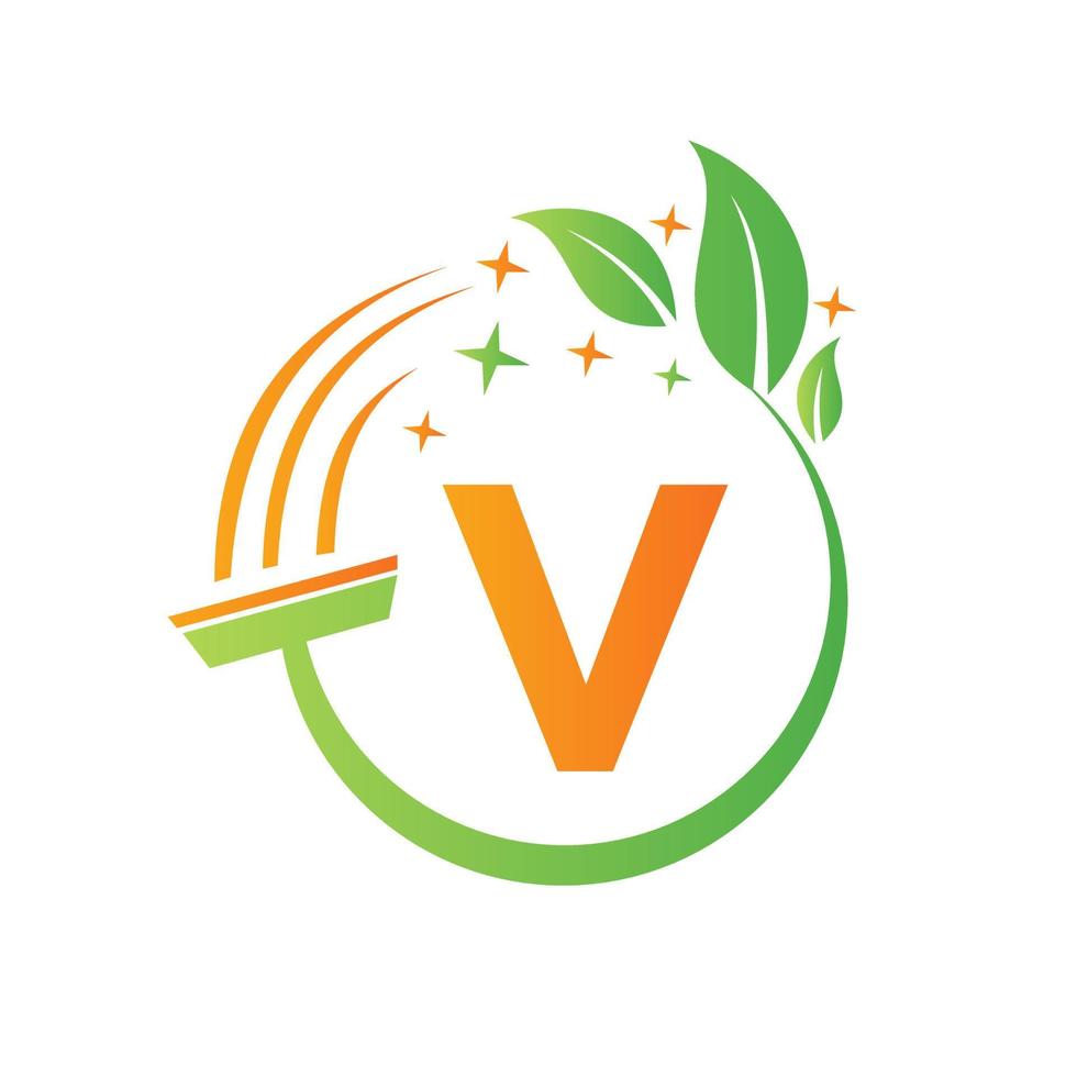 Maid Logo On Letter V Concept With Clean Brush Icon vector