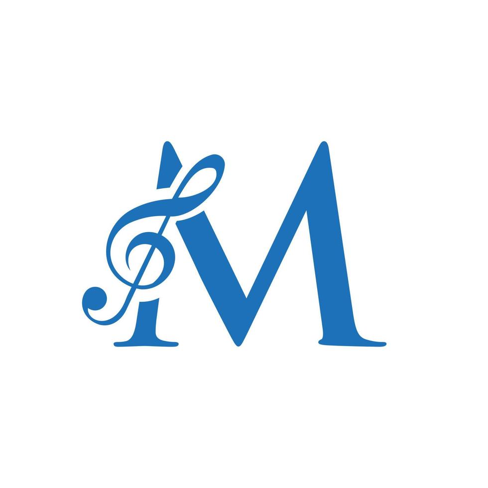logotipo de música en el concepto de letra m. signo de nota musical, plantilla de melodía de música sonora vector