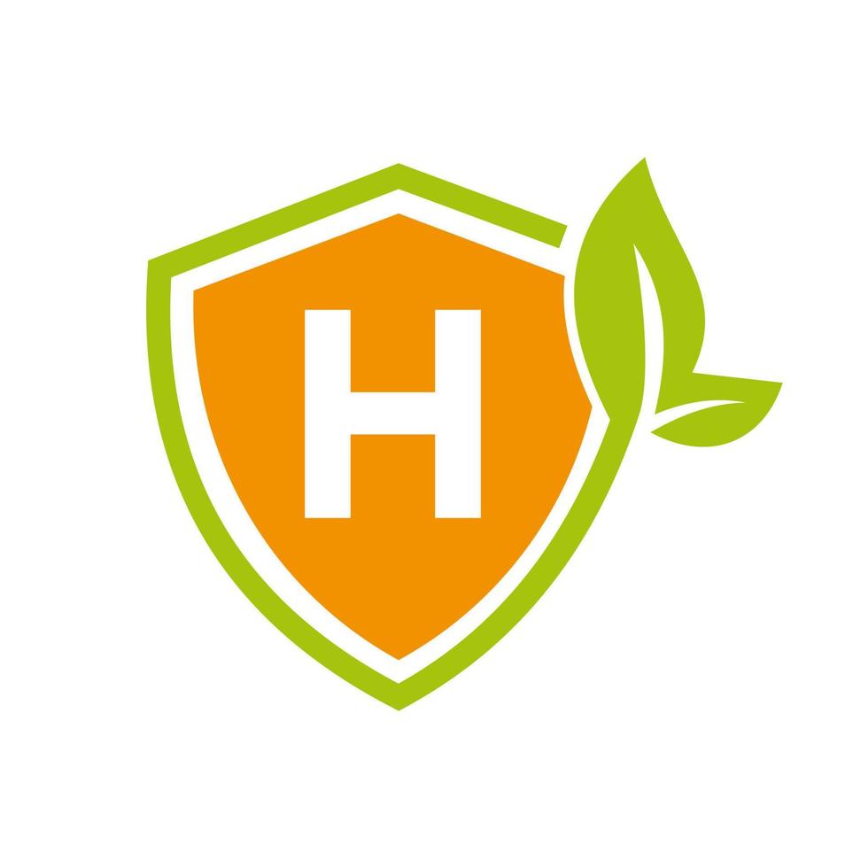 logotipo de agricultura de hoja ecológica en la plantilla de vector de letra h. signo ecológico, agronomía, granja de trigo, agricultura rural, concepto de cosecha natural