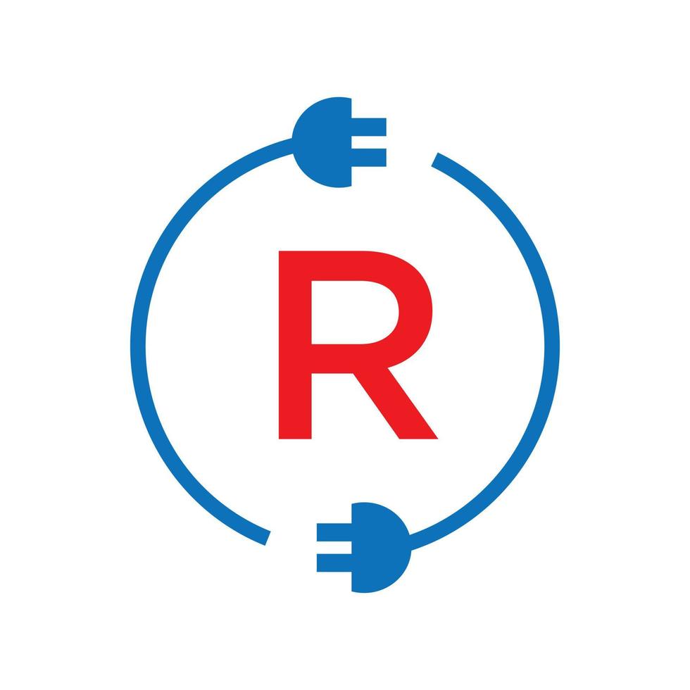 logotipo de la electricidad de la letra r del rayo. eléctrico industrial, signo de potencia cerrojo eléctrico vector