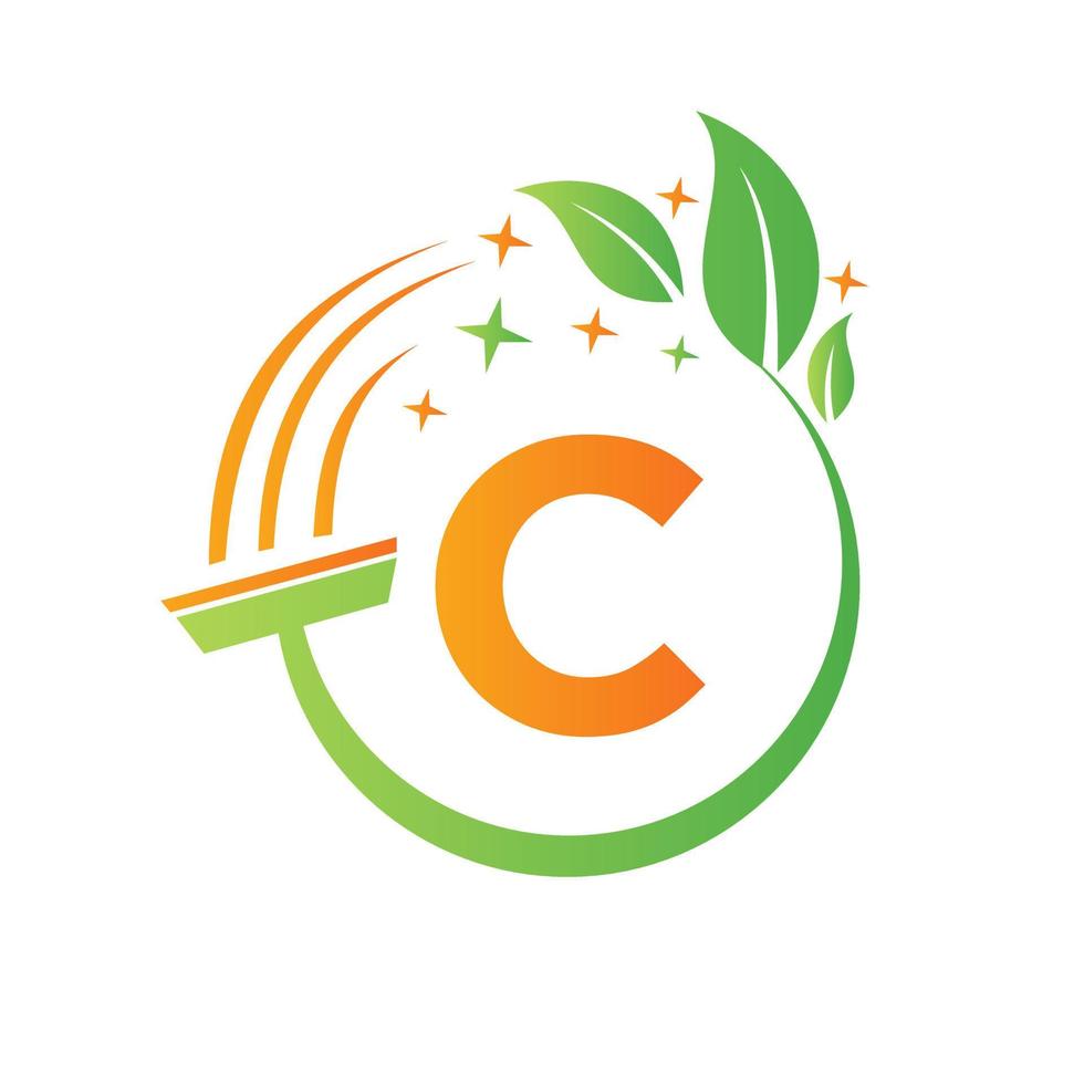 Maid Logo On Letter C Concept With Clean Brush Icon vector