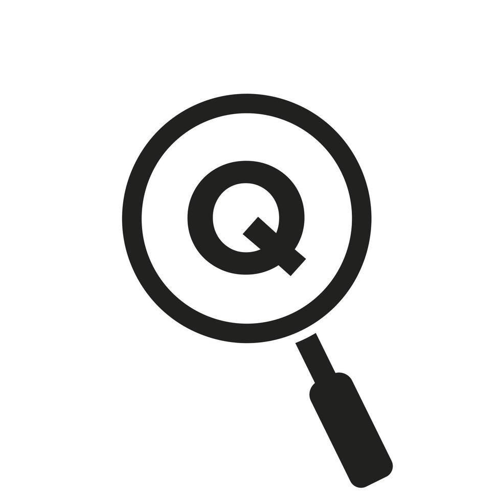 Search Logo On Letter Q Vector Template. Magnifying Glass Sign