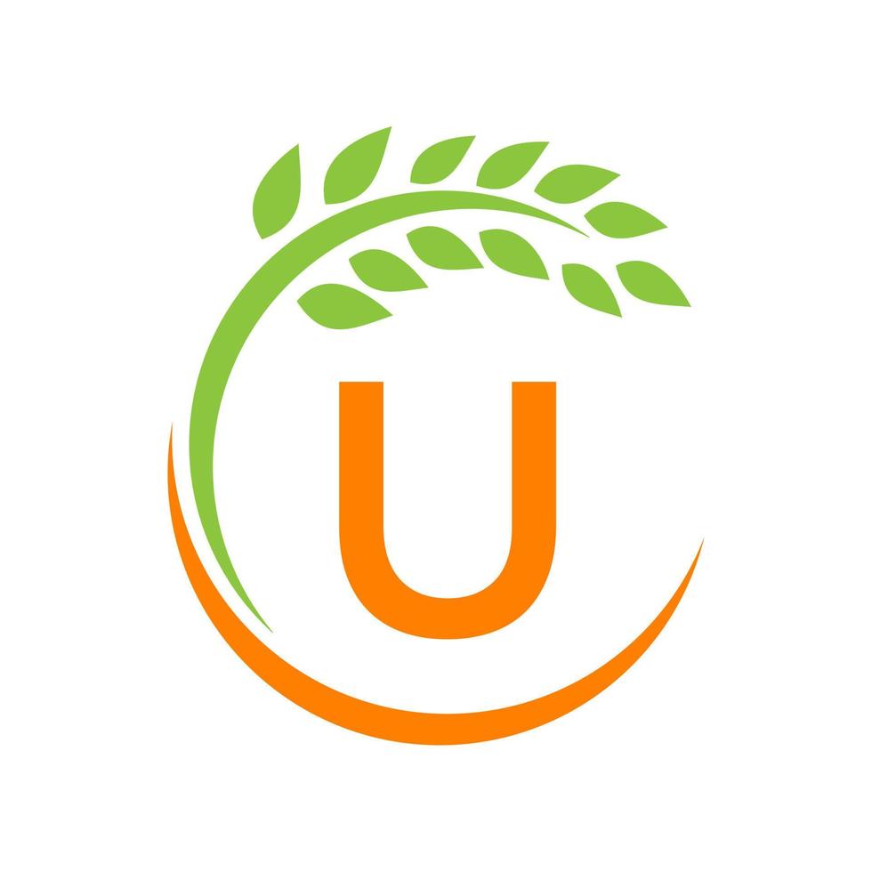 Agriculture Logo On U Letter Concept. Agriculture And Farming Pasture, Milk, Barn Logo vector