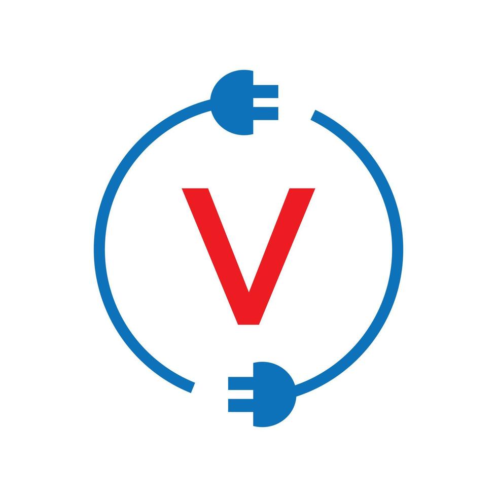 logotipo de la electricidad de la letra v del rayo. eléctrico industrial, signo de potencia cerrojo eléctrico vector
