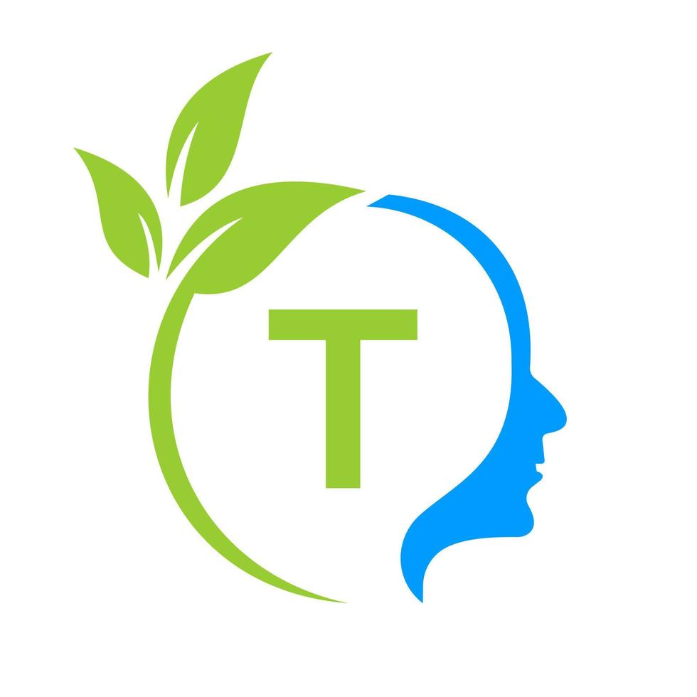 Small Tree Brain On T Letter Logo Design. Leaf Head Sign Template ...