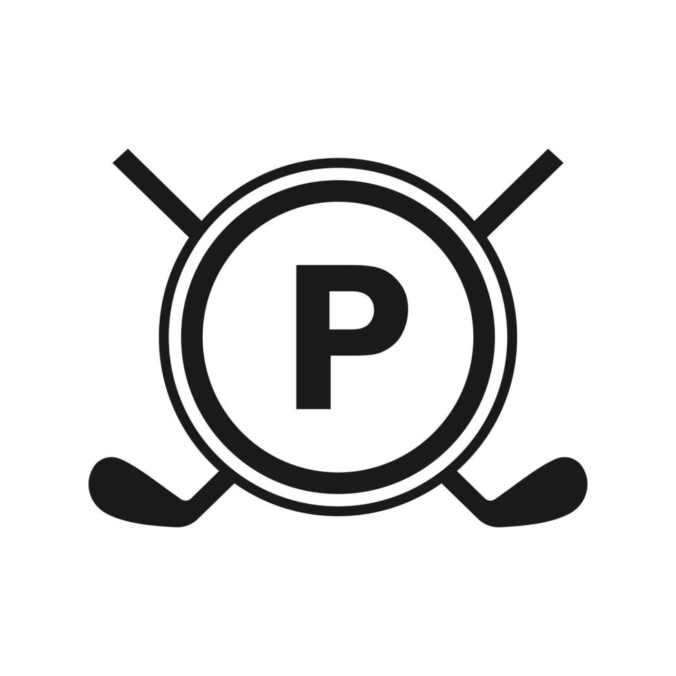 logotipo de hockey en la plantilla de vector de letra p. logotipo del equipo deportivo del torneo de hockey sobre hielo americano