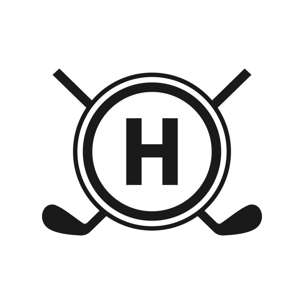 Hockey Logo On Letter H Vector Template. American Ice Hockey Tournament Sport Team Logo