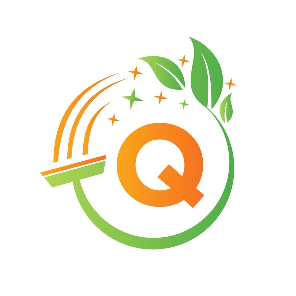 Maid Logo On Letter Q Concept With Clean Brush Icon vector