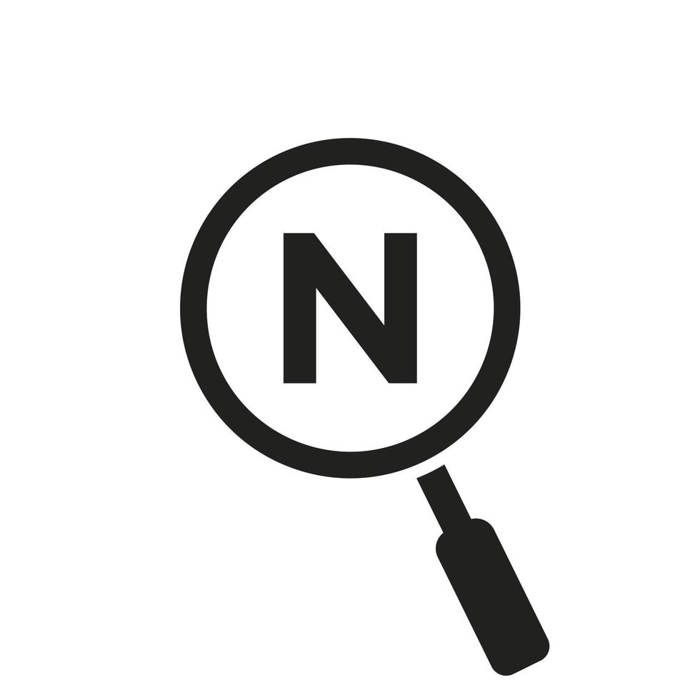Search Logo On Letter N Vector Template. Magnifying Glass Sign