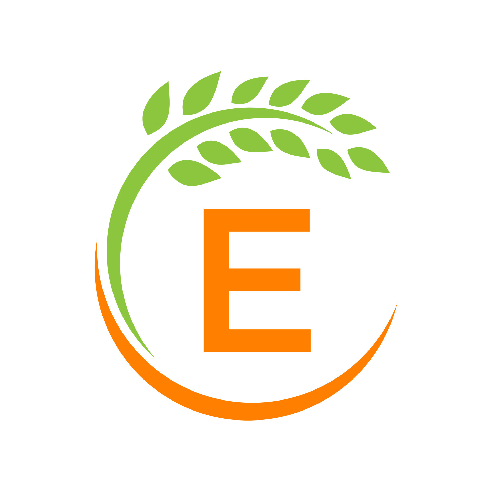 Agriculture Logo On E Letter Concept. Agriculture And Farming Pasture