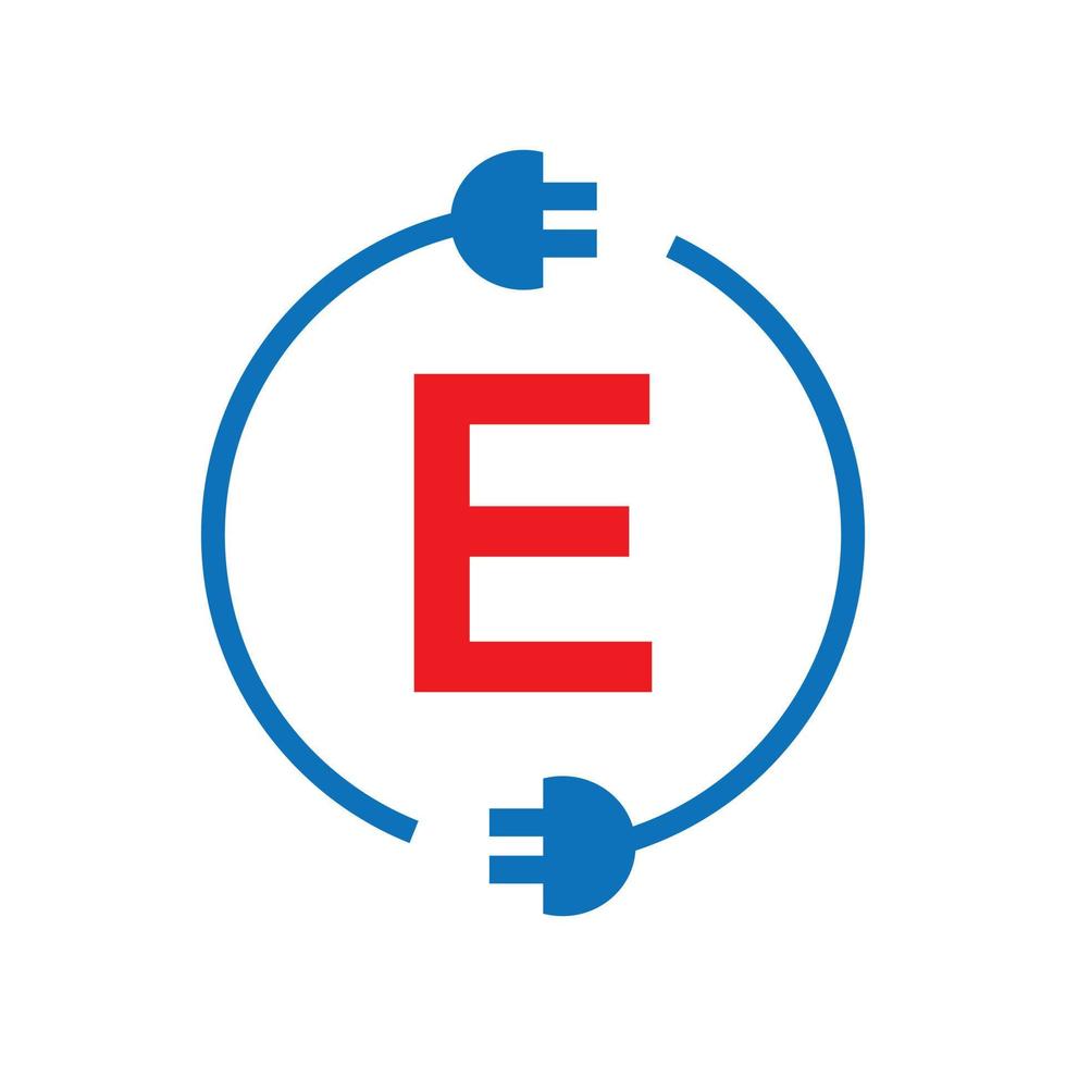 logotipo de la electricidad de la letra e del rayo. eléctrico industrial, signo de potencia cerrojo eléctrico vector