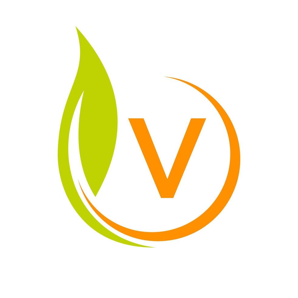 concepto de logotipo ecológico letra v con icono de hoja verde vector