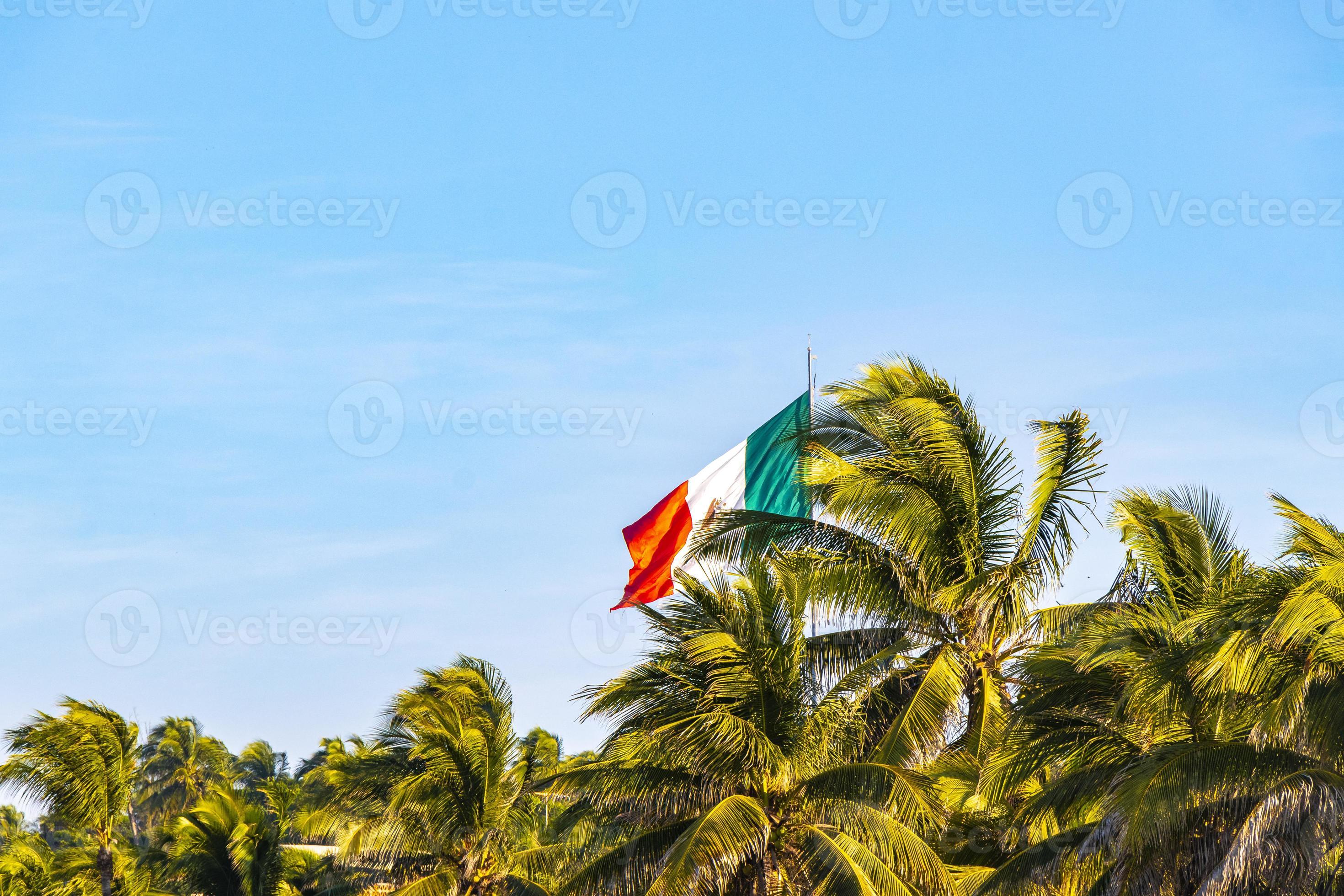 Mexican green white red flag in Zicatela Puerto Escondido Mexico