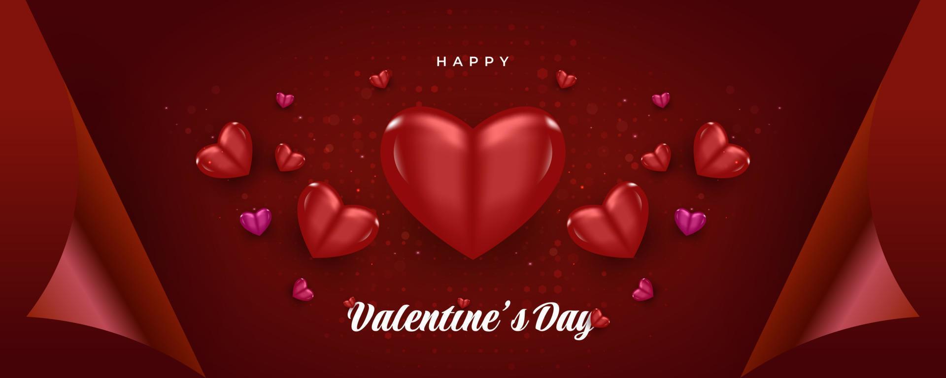 Valentine's Day Background with 3D Red and Pink Hearts and Wrapping Paper. Happy Valentine's Day Typography for Banner, Poster, Card, or Website vector
