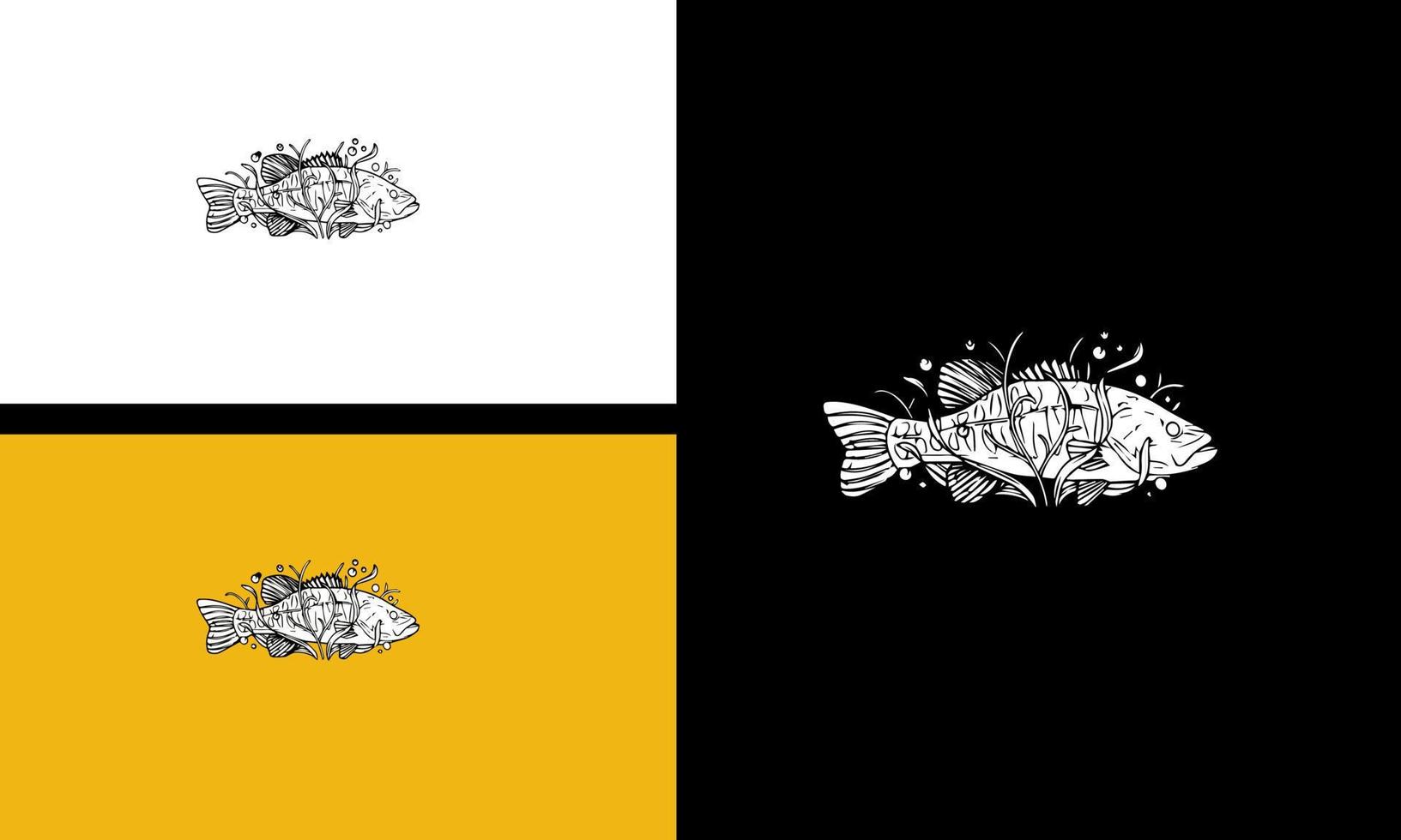diseño de esquema de vector de plantilla de logotipo de pescado