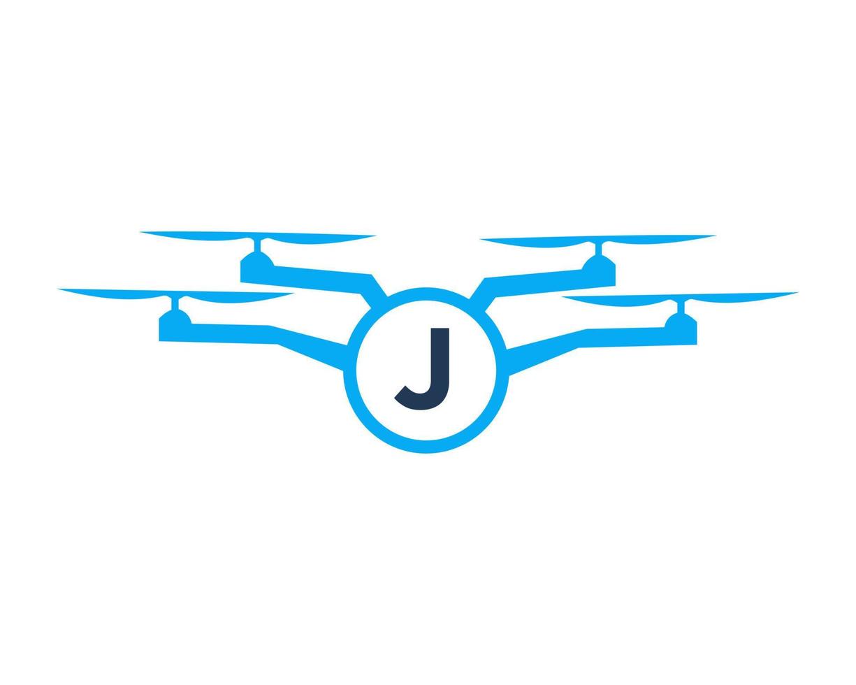 Drone Logo Design On Letter J Concept. Photography Drone Vector Template