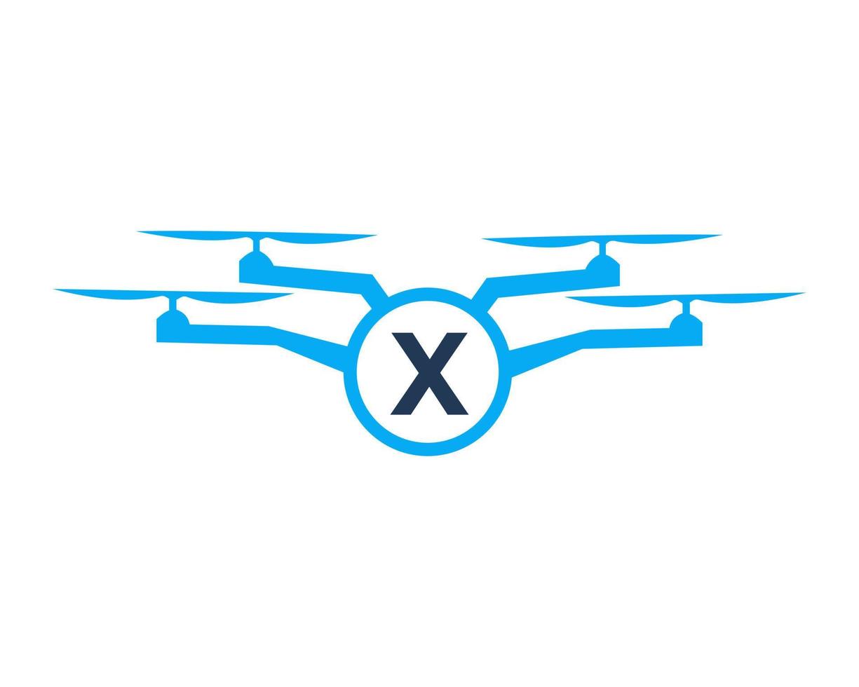 Drone Logo Design On Letter X Concept. Photography Drone Vector Template