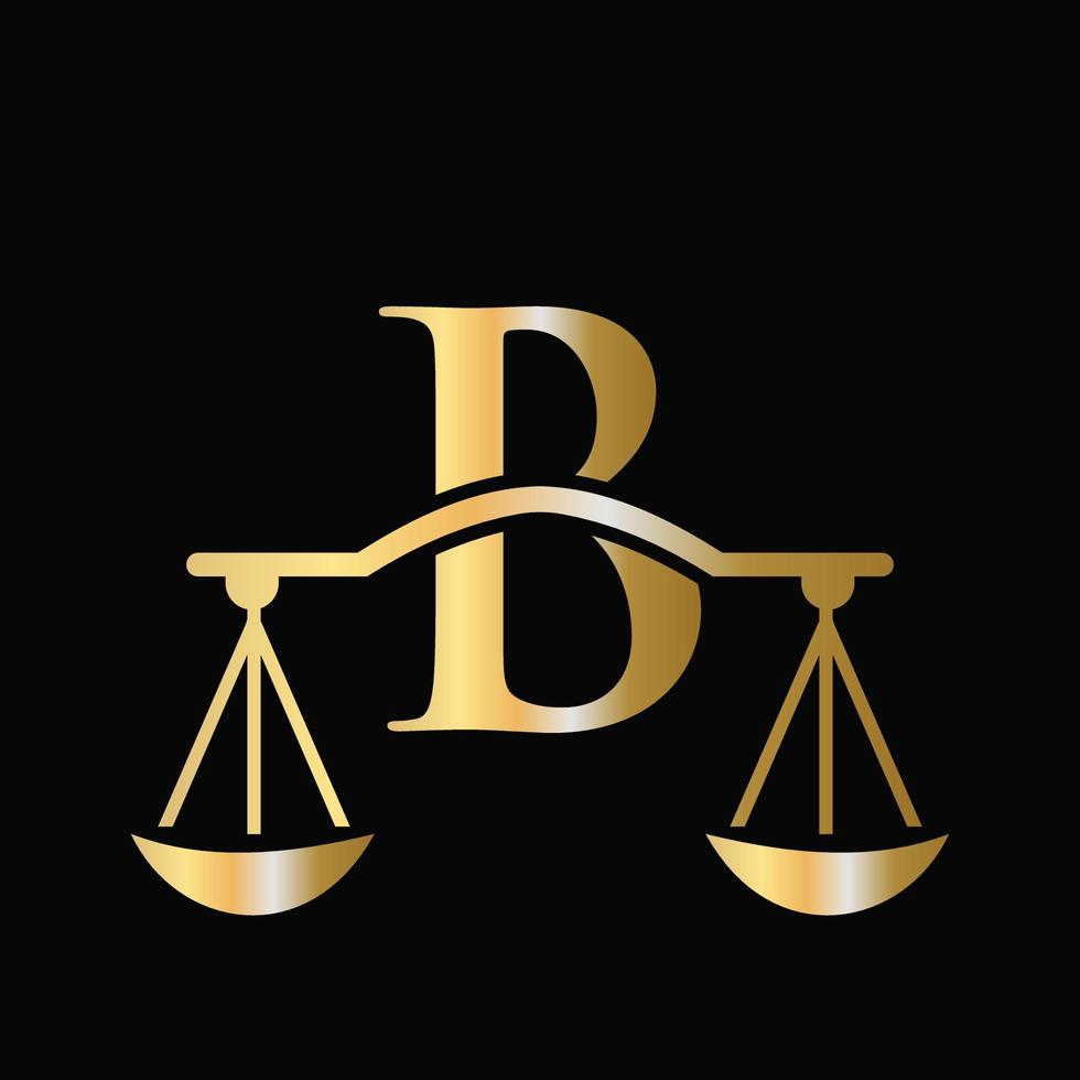 diseño del logotipo de la ley del abogado de la escala b de la letra. pilar inicial, bufete de abogados, diseño de letrero de abogado vector