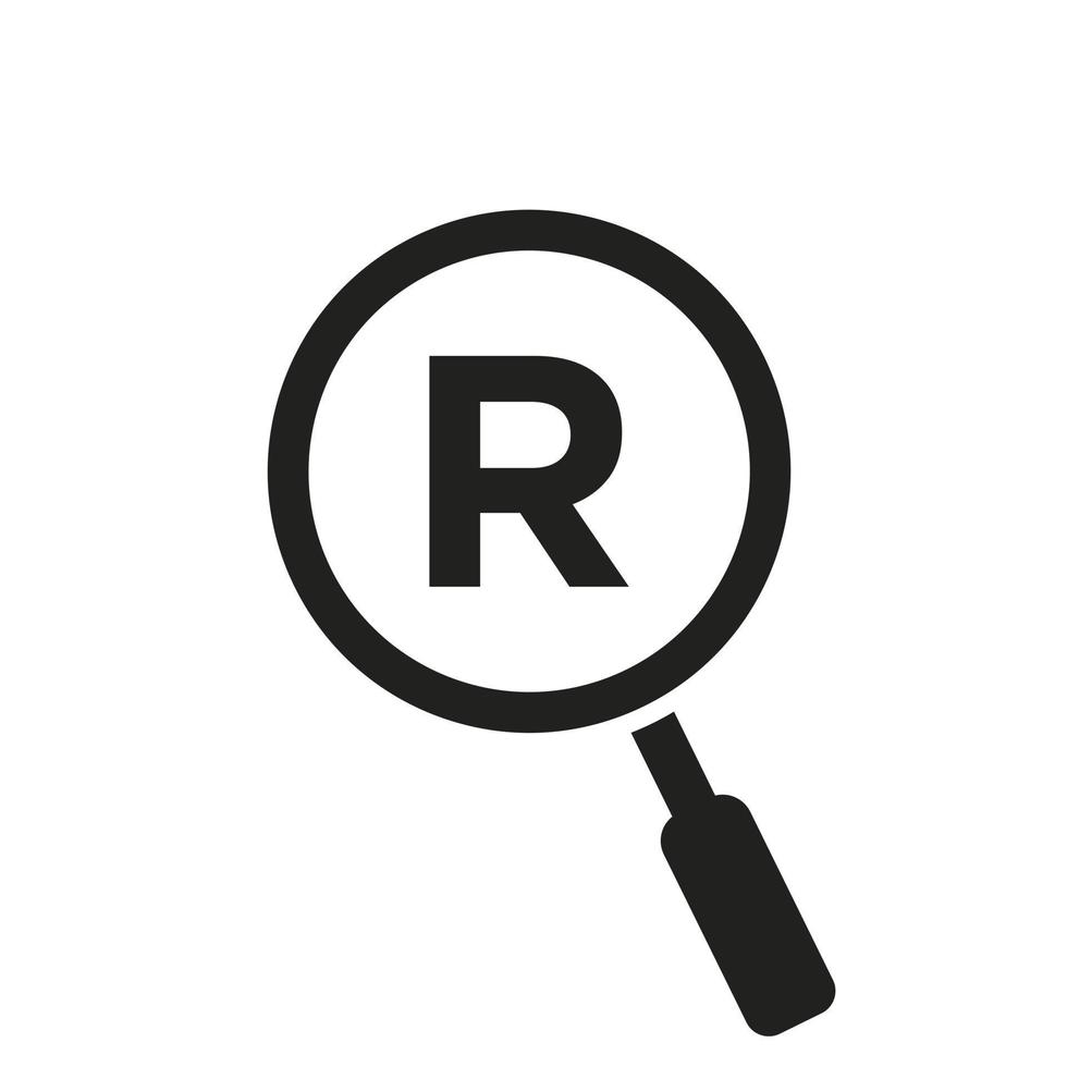 logotipo de búsqueda en la plantilla de vector de letra r. signo de lupa