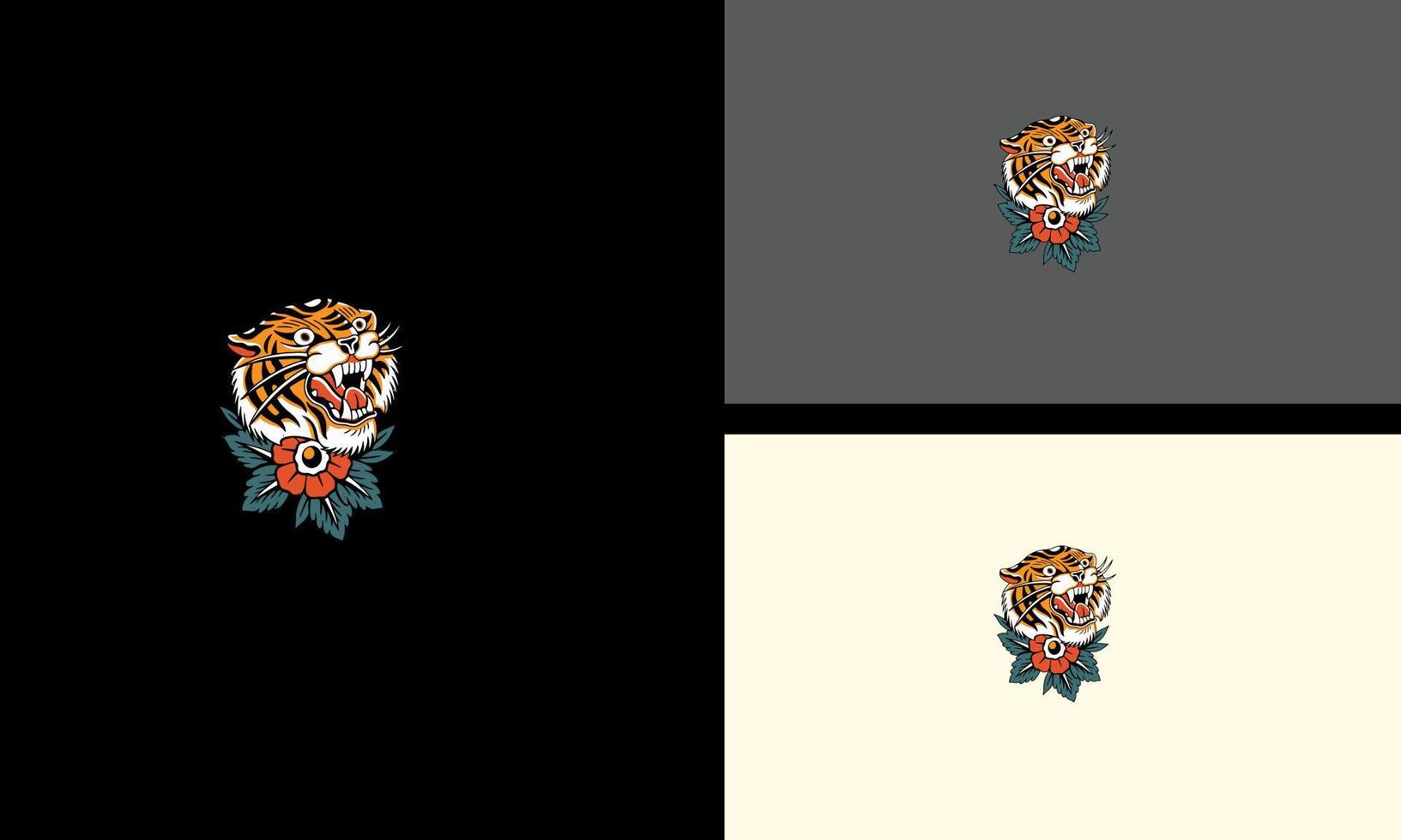 head tiger and red rose vector mascot design