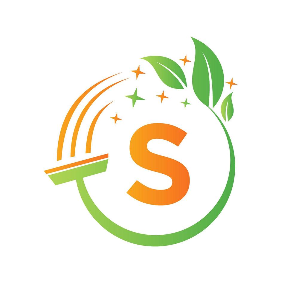 Maid Logo On Letter S Concept With Clean Brush Icon vector