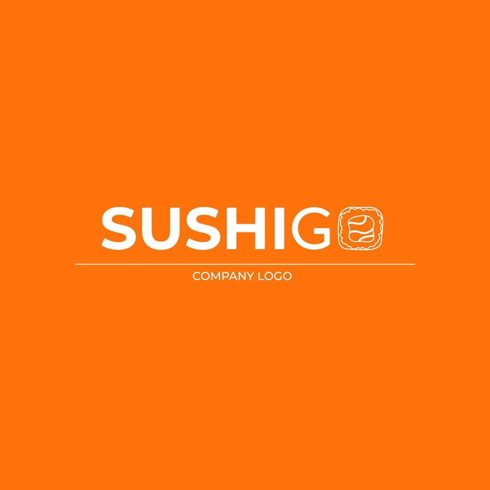 Logo for sushi company with sashimi icon instead of letter O on it. Seafood store branding concept vector