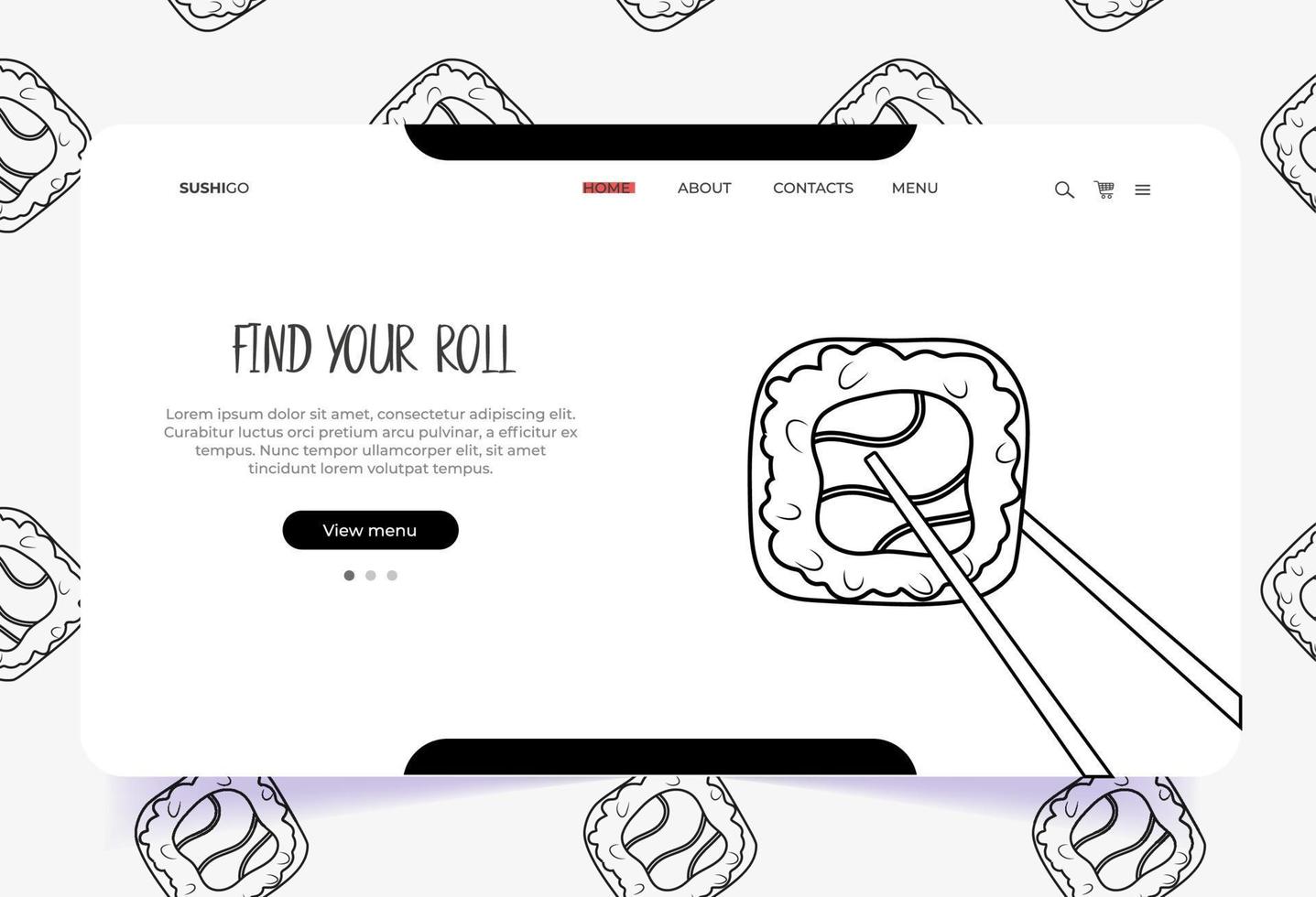 plantilla de página de inicio de comida asiática para tienda en línea. sushi, diseño de página de inicio de mariscos. concepto de ilustración vectorial para sitio web vector